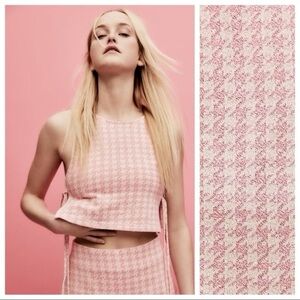Zara Pink Houndstooth Retro Knit Halter‎ Crop Top with Bralette